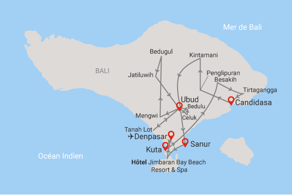 Combiné circuit et hôtel Balade à Bali privatif + extension balnéaire à Jimbaran denpasar Bali