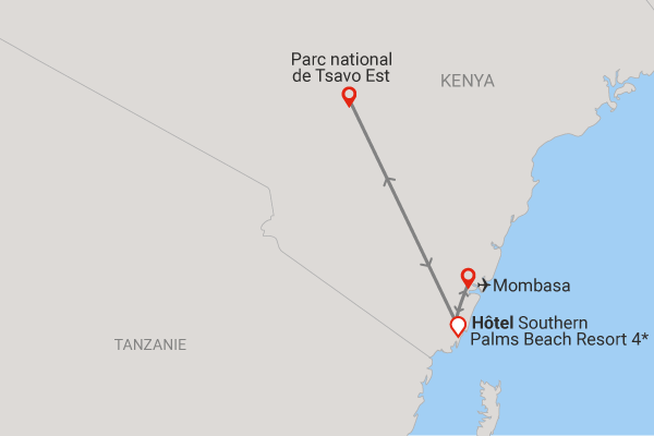 Combiné circuit et hôtel Hôtel Southern Palms Beach avec 1 nuit Tsavo Est diani_beach Kenya