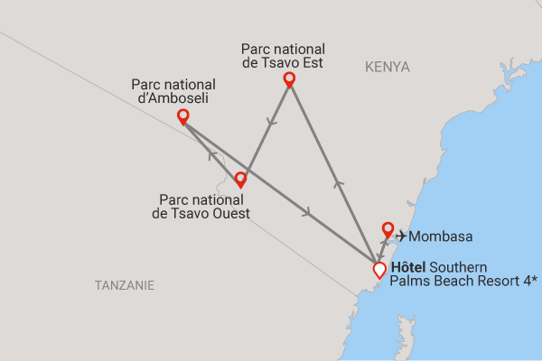 Combiné circuit et hôtel Hôtel Southern Palms Beach avec 3 nuits Tsavo Est / Ouest et Amboseli diani_beach Kenya