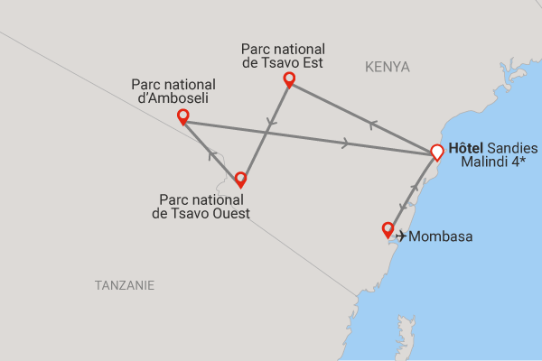 Combiné circuit et hôtel Hôtel Sandies Malindi avec 3 nuits Tsavo Est / Ouest et Amboseli malindi Kenya