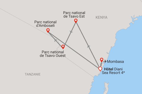 Combiné circuit et hôtel Diani Sea Resort avec 3 nuits safari mombasa Kenya