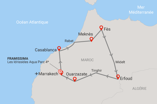 Circuit Richesses des villes impériales au grand sud marocain + extension Framissima Idrissides Aqua Parc 4* 3 nuits marrakech Maroc