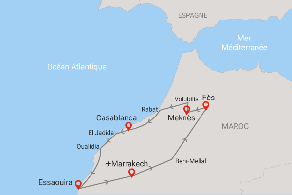 Circuit Villes impériales et côte Atlantique (circuit privatif) marrakech Maroc