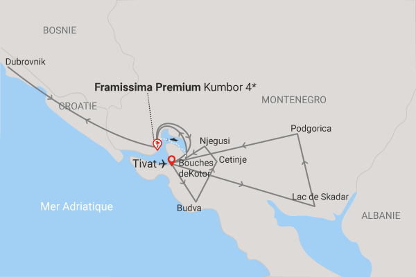 Circuit Couleurs du Monténégro et extension 7 nuits Framissima Kumbor tivat Montenegro