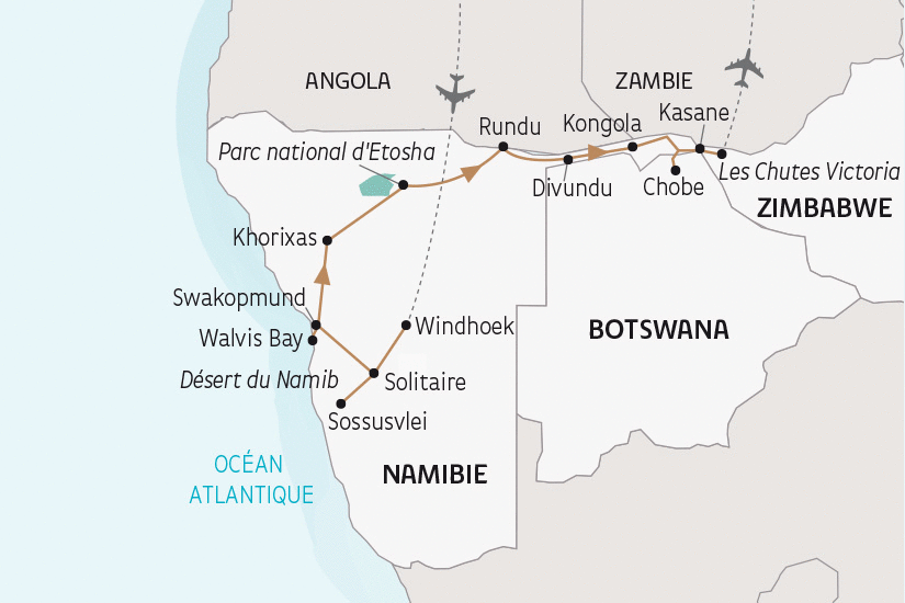 Circuit Périple au coeur des terres africaines, Namibie, Botswana, Zimbabwe windhoek Namibie