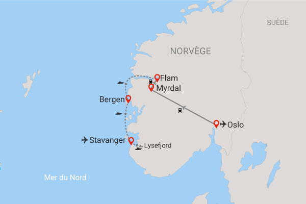 Circuit Norvège du sud en train et bateau oslo Norvege