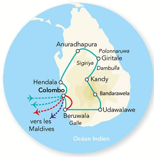Circuit Charmes du Sri Lanka & extension Maldives au Sun Island colombo Sri Lanka