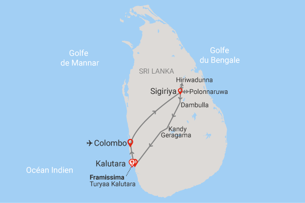 Combiné circuit et hôtel Royaume de Ceylan (collectif) & plage au Framissima Turyaa colombo Sri Lanka