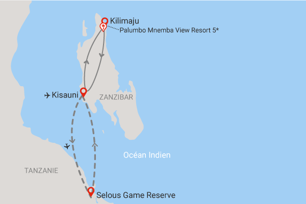 Combiné circuit et hôtel Palumbo Mnemba View Resort 4* sup avec 1 nuit au Parc de Selous zanzibar Zanzibar